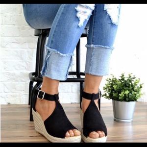 Women’s Wedges Sandals Black New All Sizes